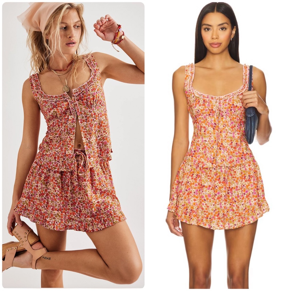 Free People Floral Tank Top in Pink and Orange